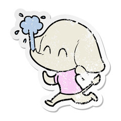 distressed sticker of a cute cartoon elephant spouting water