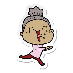 sticker of a cartoon happy old woman