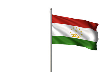 Tajikistan flag waving isolated white background 3D illustration