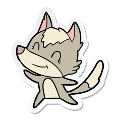 sticker of a friendly cartoon wolf