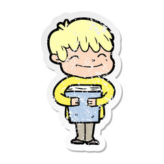 Fototapeta premium distressed sticker of a cartoon happy boy