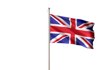 United Kingdom flag waving isolated white background 3D illustration