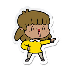 sticker of a cartoon happy girl