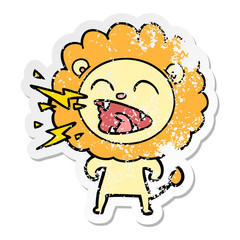 distressed sticker of a cartoon roaring lion