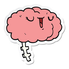 sticker of a happy cartoon brain