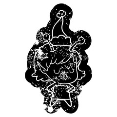 happy alien girl cartoon distressed icon of a wearing santa hat