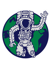 erde planet winkender astronaut weltall kosmonaut raumfahrer raumschiff rakete science fiction weltraumfahrer forscher fliegen schweben schwerelos raumanzug zukunft clipart