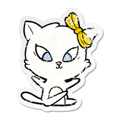 distressed sticker of a cartoon cat