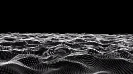 4K Abstract wave dots white in black background. landscape background motion background for cyberspace grid design