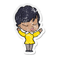 distressed sticker of a cartoon woman with eyes shut