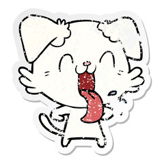 distressed sticker of a cartoon panting dog