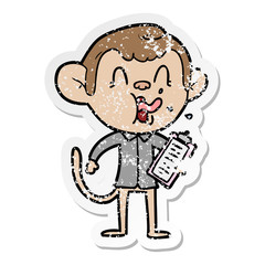 distressed sticker of a crazy cartoon monkey manager
