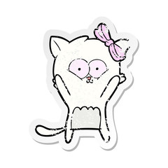 distressed sticker of a cartoon cat