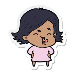sticker of a cartoon girl pulling face