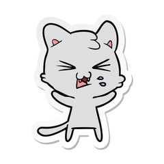 sticker of a cartoon hissing cat