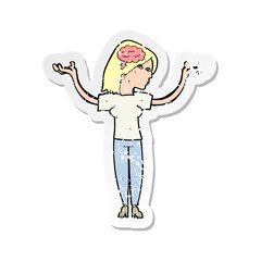 retro distressed sticker of a cartoon intelligent woman