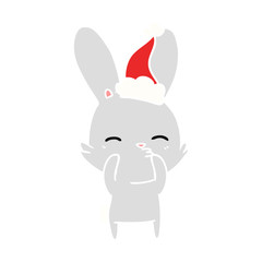 curious bunny flat color illustration of a wearing santa hat