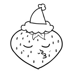 line drawing of a strawberry wearing santa hat
