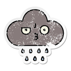 distressed sticker of a cute cartoon storm rain cloud