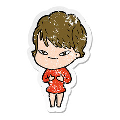 distressed sticker of a cartoon happy woman