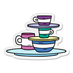 sticker cartoon doodle of colourful bowls and plates