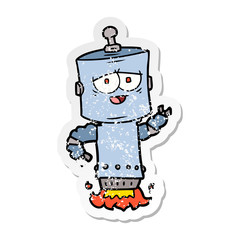 distressed sticker of a cartoon robot