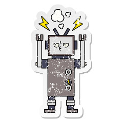 distressed sticker of a cute cartoon robot