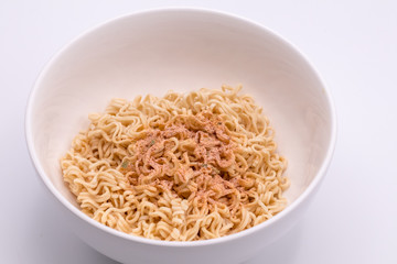 Close up  dried noodles on white background.