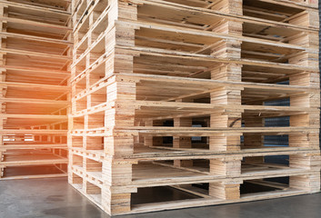 stack of wooden pallets for industrial and logistics.