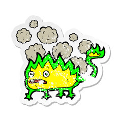 retro distressed sticker of a cartoon little fire demon