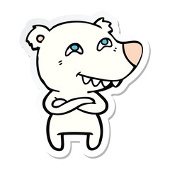 sticker of a cartoon polar bear showing teeth