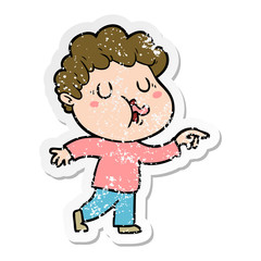 distressed sticker of a cartoon man singing
