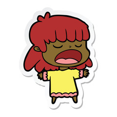 sticker of a cartoon woman talking loudly