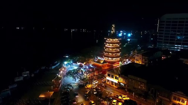 View of a Chinese Temple In Kota Kinabalu - MAlaysia - Aerial - Left Dolly 