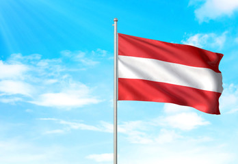 Austria flag waving sky background 3D illustration
