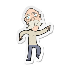 sticker of a cartoon sad old man pointing