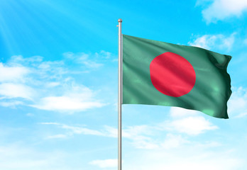 Bangladesh flag waving sky background 3D illustration