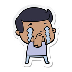 sticker of a cartoon man crying