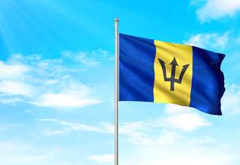 Barbados flag waving sky background 3D illustration