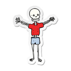 sticker of a cartoon skeleton in clothes