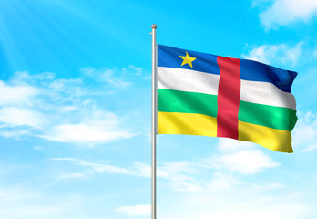 Central African Republic flag waving sky background 3D illustration