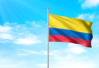 Colombia flag waving sky background 3D illustration