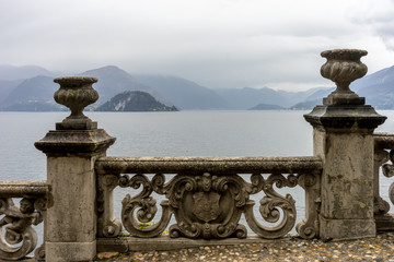 Fototapeta premium Italy, Varenna, Lake Como, a wall overlooking the lake
