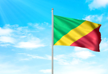 Congo flag waving sky background 3D illustration