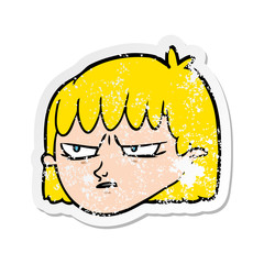 distressed sticker of a cartoon angry woman