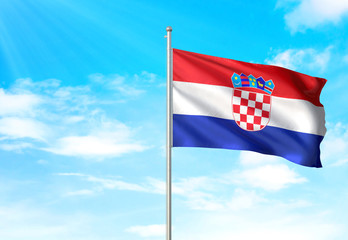 Croatia flag waving sky background 3D illustration