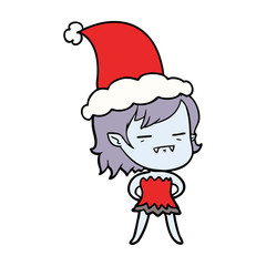 line drawing of a undead vampire girl wearing santa hat
