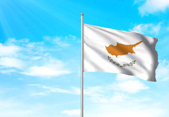 Cyprus flag waving sky background 3D illustration