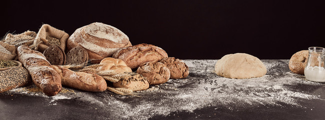 Rustic bread preparation concept panorama
