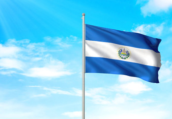 El Salvador flag waving sky background 3D illustration